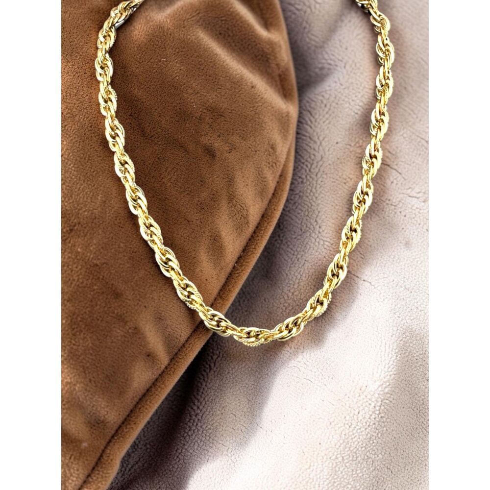 Vintage Gold Rope Chain Necklace Textured Gold Plated 18" Unisex Classic